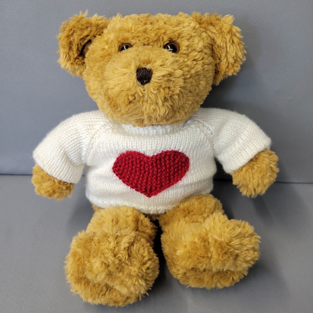 The Petting Zoo Brown Bear Plush 16" Toy Knit White Red‎ Heart Sweater 1994